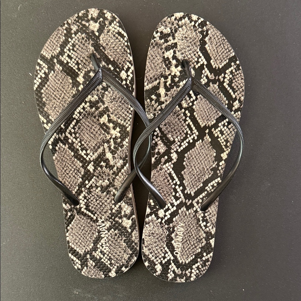 Old Navy Snake Print Flip Flops with Black Straps